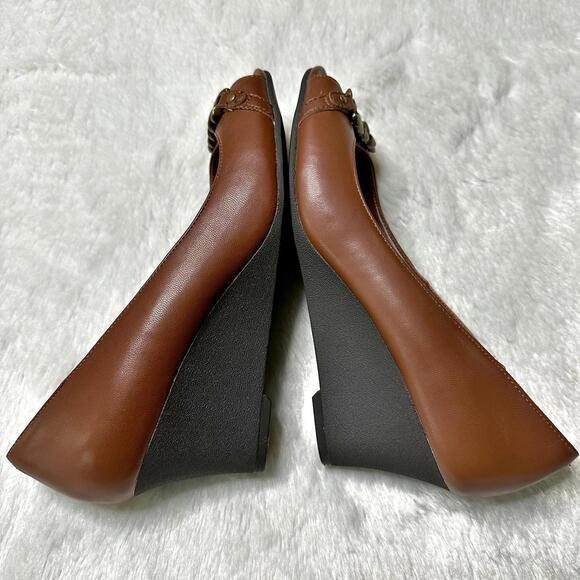 IOB Chaps Pamona Open Toe Slip On Wedges Tan Women’s 6.5B - Picture 4 of 11